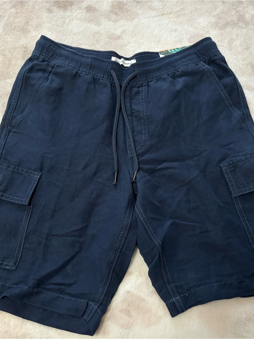 Cubavera Navy Cargo Linen Drawstring Shorts Size S